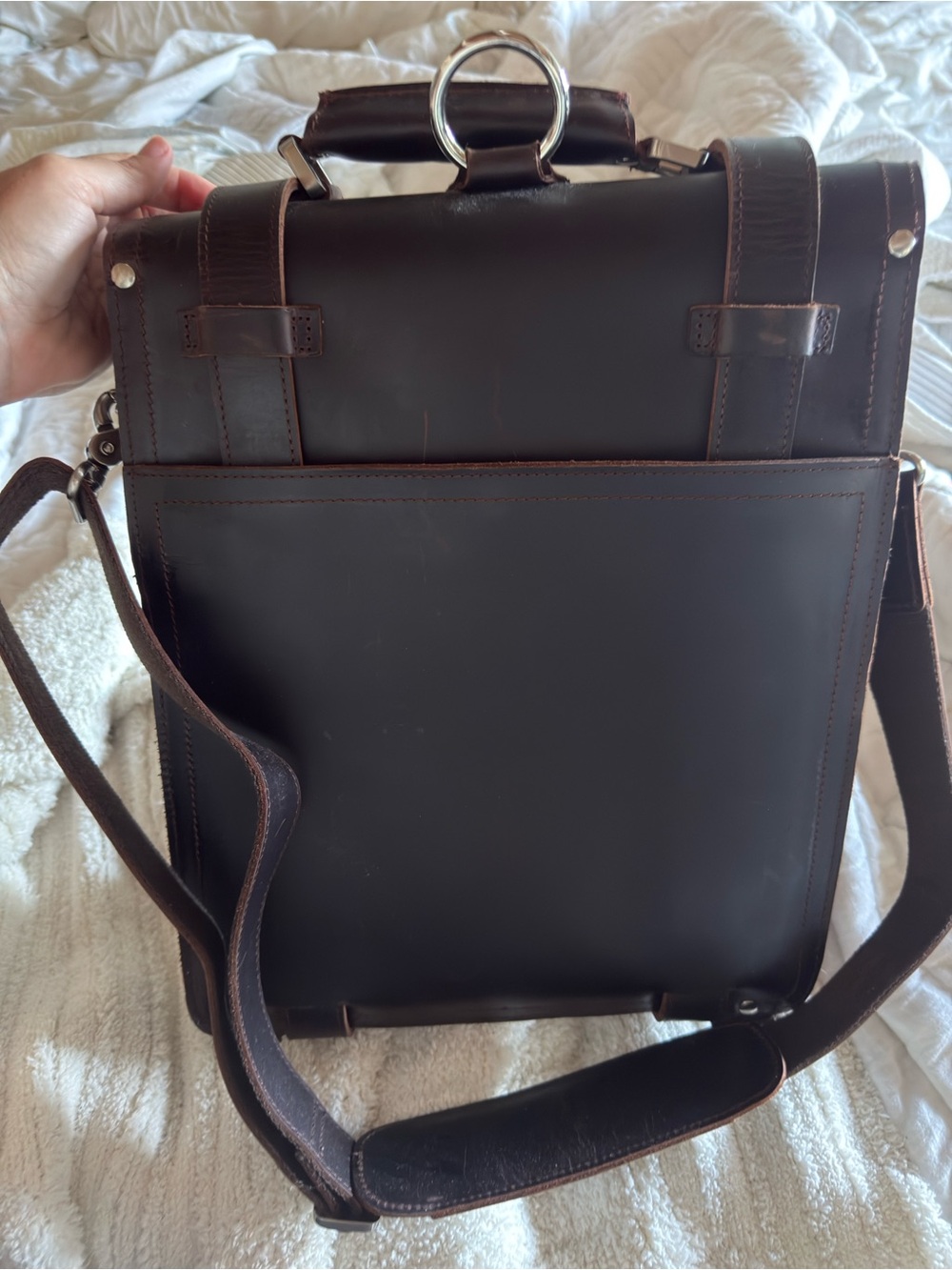 Brown Leather Backpack Satchel - Classic Vintage Style - Picture 5 of 6